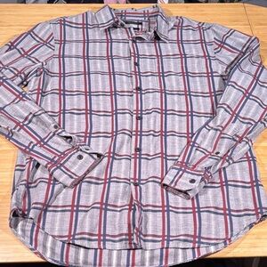 Banana Republic Gray and Red Plaid Button-Down Shirt